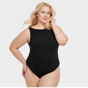 Women's Luxe Stretch Boatneck Thong Bodysuit - Auden Black L